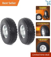2-Pack 10-Inch Solid Rubber Flat-Free Tire Wheels for Hand Trucks and Carts