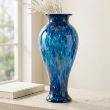 20" Tall Teal Blue Glass Vase Hand Blown Large Floor Glass Vase Home Decor, P...