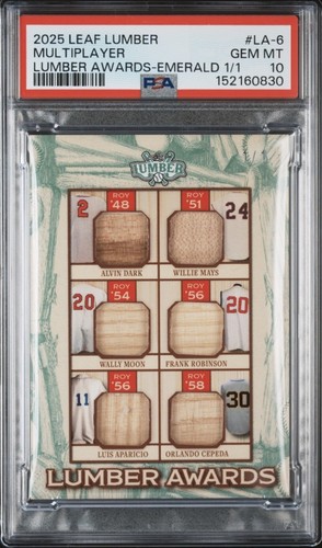 2025 Leaf Lumber Multiplayer Willie Mays #LA-6 Lumber Awards-Emerald 1/1 PSA 10