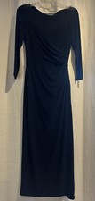Lauren Ralph Lauren women s Navy Blue long evening dress size 4 Mesh V Neckline