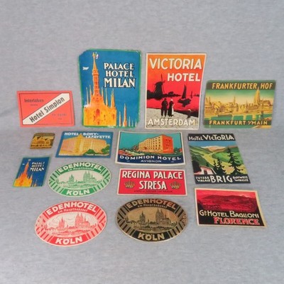 Vintage Hotel Luggage Labels Retro Advertising Stickers Travel Decals Set of 14