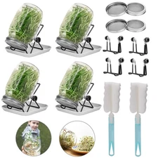 4 Sprouting Jar Kit, Wide Mouth Quart Mason Jars with Stainless Steel Screen ...
