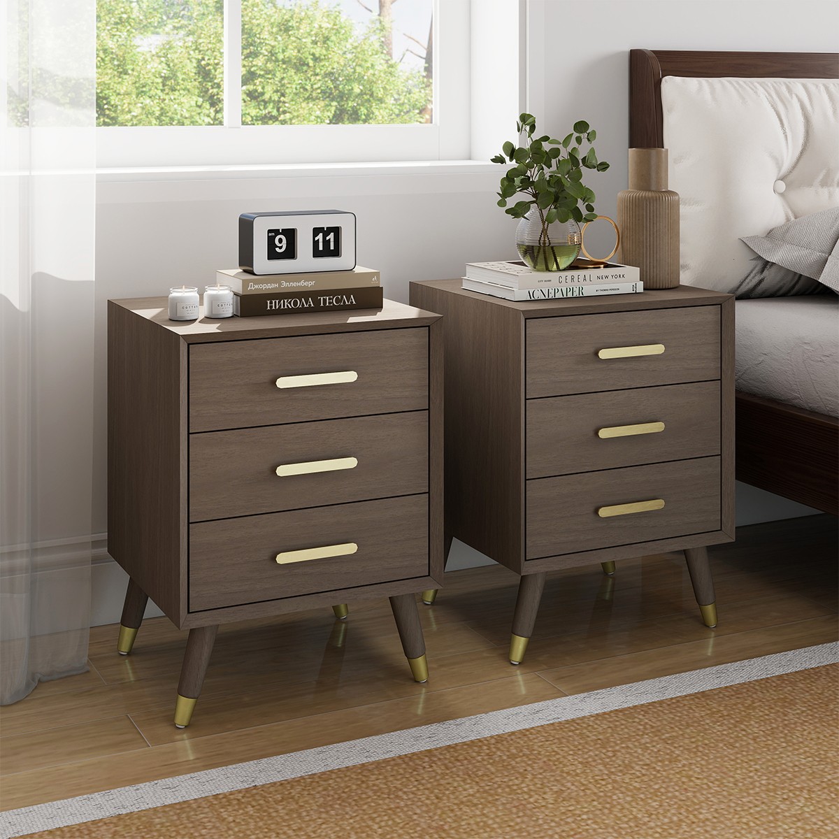 Comodino 3 cassetti Gamma Oslo in legno scuro foto 4