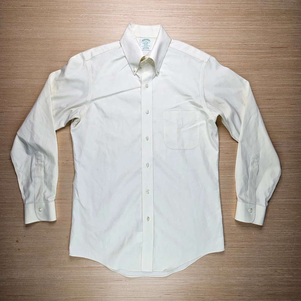 Camisa Brooks Brothers Milano con botones 15 32 manga larga algodón Supima crema Foto 2 de 4