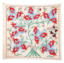 TABLE TOP - WALL HANGING - UZBEK SUZANI  27" x  28" - SILK EMBROIDERY ON COTTON