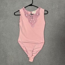 Vintage Victorias Secret Gold Label Pink Lace Bodysuit Sleeveless Medium 1652