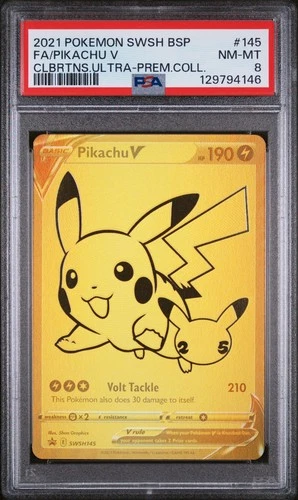 2021 POKEMON SWSH BLACK STAR PROMO SWSH145 PIKACHU V CELEBRATIONS UPC PSA 8