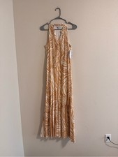 Nine West Cream & Tan Sleeveless Printed Maxi Dress