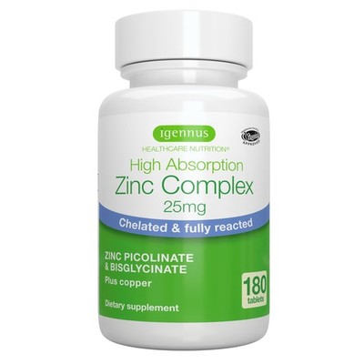 Igennus Clean Chelated Zinc 25mg with 180 Count (Pack of 1), Light Blue 