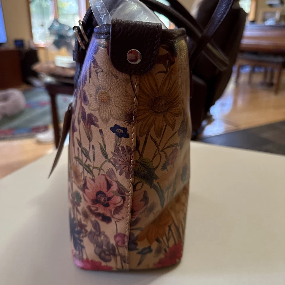 NUEVO CON ETIQUETAS JCP ST JOHN’s BAY Imitación Cuero Floral Bolso de Mano Correas BRONCEADO MULTI MARRÓN Foto 4 de 4