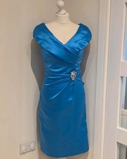 JJs House Mother of the Bride Dress With Pleated Crystal Brooch (Ocean Blue)