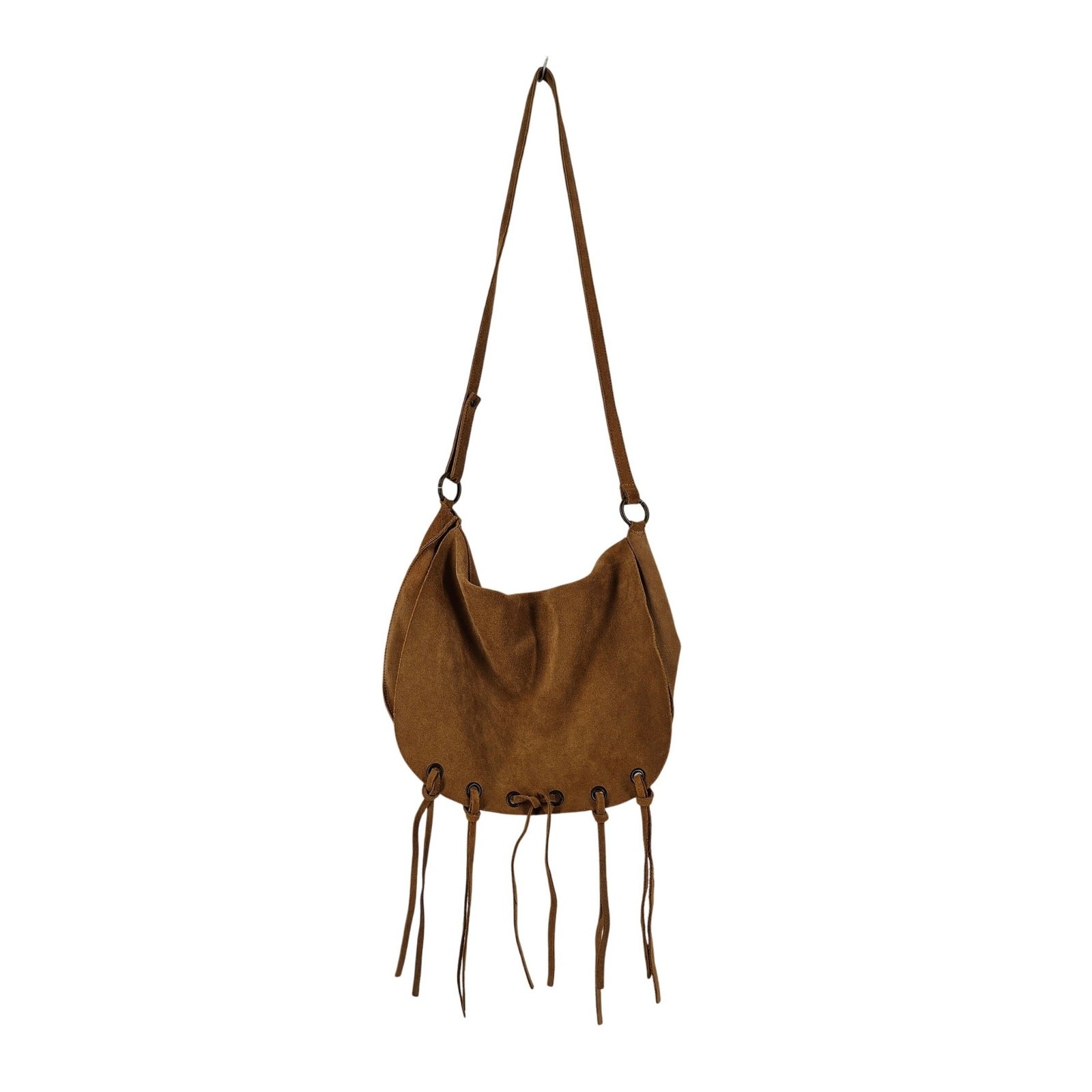 UNITED COLORS OF BENETTON SUEDE SHOULDER BAG – BROWN – HANDMADE – BOHO TASSEL