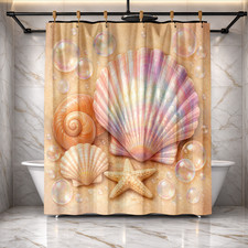 Nautical Seashells Coastal Beach Theme Shower Curtain 72x72