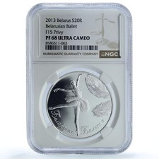 Belarus 20 roubles Ballet Ballerina F15 KM-453 Culture PF68 NGC silver coin 2013