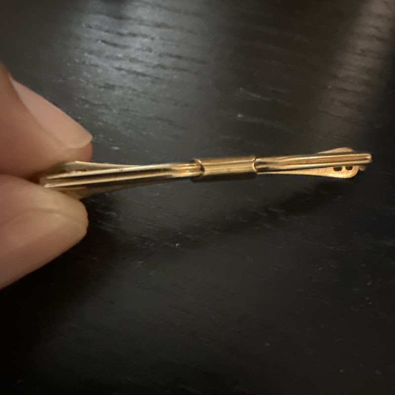 Art Deco Bar Slide On Collar Clip Nu-Lok Gold Tone Pat. 1849020