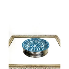 Vintage India Blue and Silver Mirroed Mosiac Tray for trinkets and jewelry