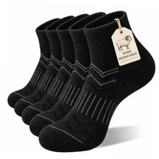 5 Pairs Merino Wool Hiking Socks for Women Men 5-9 Black