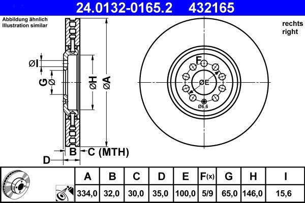 Bremsscheibe Vorne Rechts Ate 240132 01652 FÜR Audi VW-image