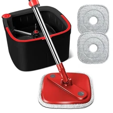 Spin Square Mop and Bucket Set with 2 Replaceable Microfiber Pads and Self Se...