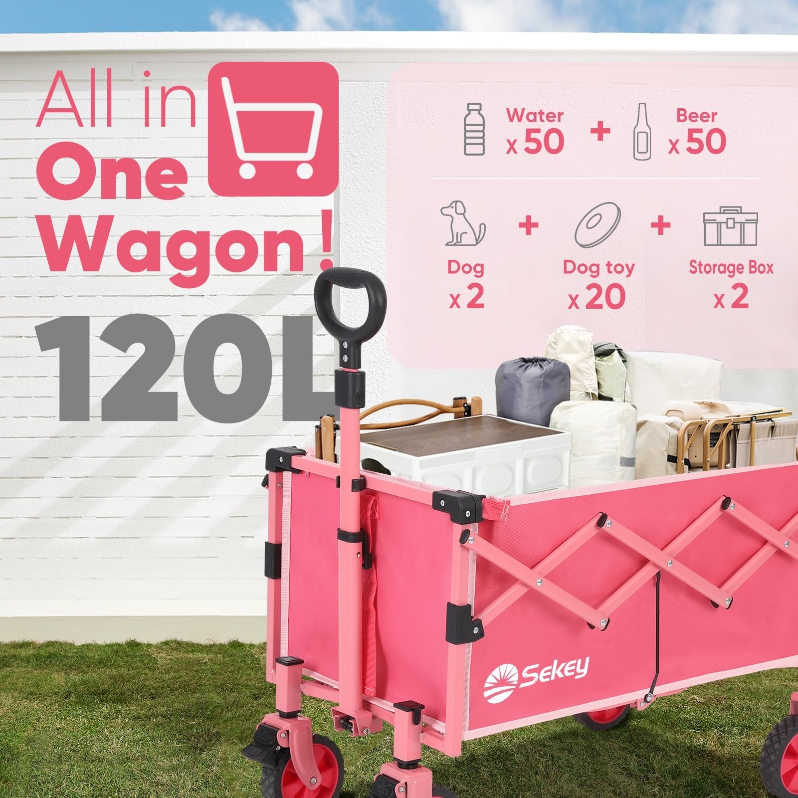 220LBS Collapsible Wagon Lightweight Outdoor Utility Folding Garden Wagon Cart