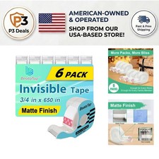 Invisible Gift Wrapping Tape - 6 Rolls 6 Dispensers, Writable Matte Finish