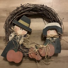 Thanksgiving Pilgrims Wood Wreath
