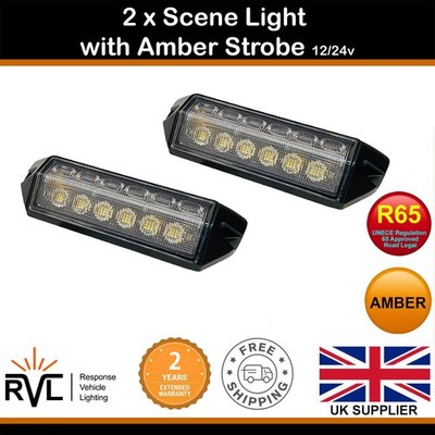 White LED Scene Light X2  Amber Strobe Warning Bright Awning Van Lamp 12v 24v