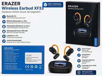 ERAZER Wireless Earbud XF33 Bluetooth 5.4 In-Ear-Kopfhörer Schwarz-Gelb Ladecase