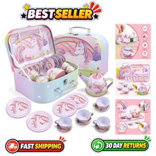Unicorn Tea Party Set for Kids, 15-Piece Pretend Play Tea Set for Girls Ages 3-6