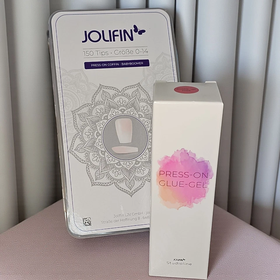 Jolifin Nagelstudio Set Press On Glue Gel Makeup Coffin Tips Babyboomer Design - Bild 2 von 4
