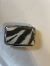 Retro B/w Zebra Faux Fur Rectangle Silver Pill box w/ 2-compartments