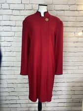 Steve Fabrikant Red Long Sleeved Wool Knit Maxi Dress Mandarin Vintage Medium
