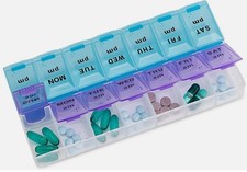 2 pcs Pill Box Organizer with 14 Compartments - 7 Day Supply AM PM