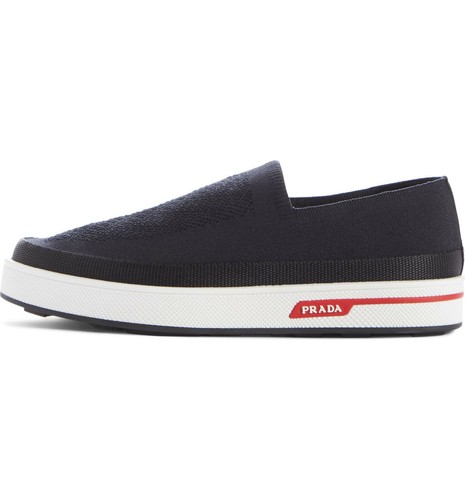Baskets à enfiler boutiques extensibles tricotées PRADA EU 36 US 6 1S276L noires/bl