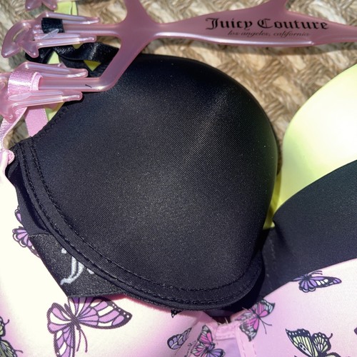 JUICY COUTURE SEXY PUSH UP 3 PACK BRAS WOMEN SZ 34B Black LIME PINK Butterfly - Picture 4 of 7