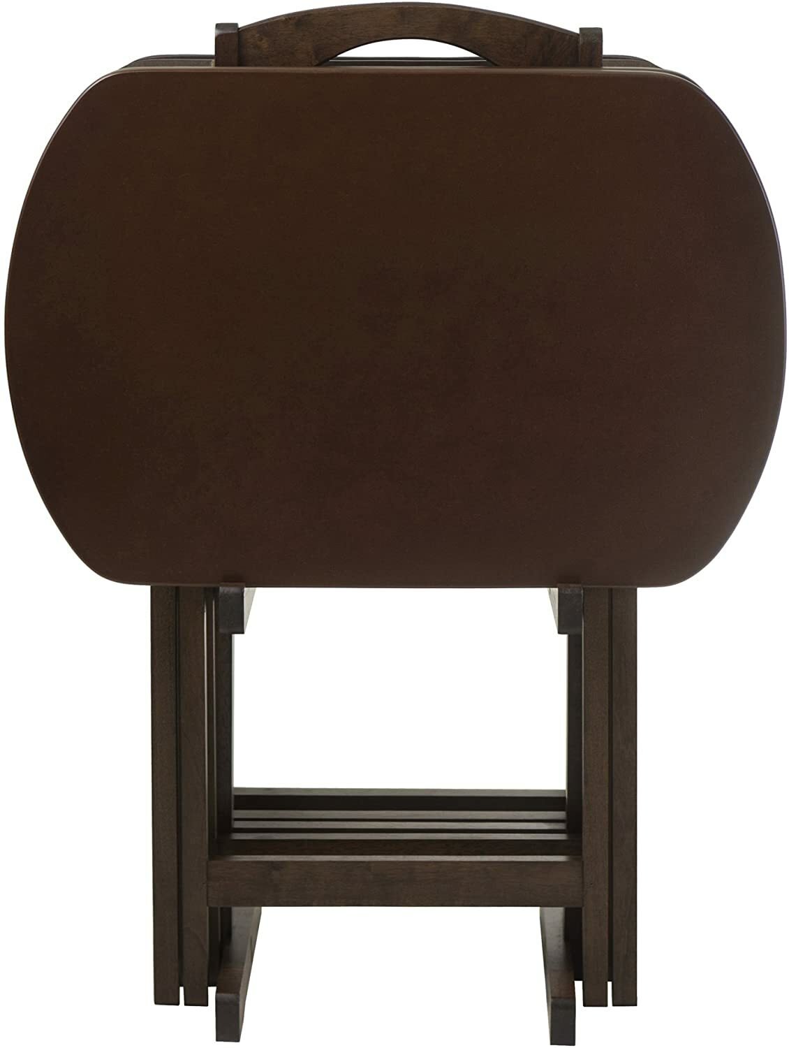 Walnut Finish 5 pc Wooden Tray Table Set Folding Portable Stand TV