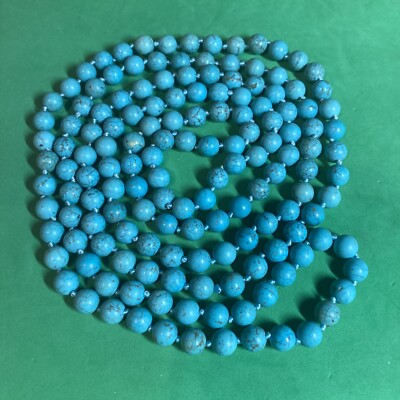 48  Dyed Howlite Blue Turquoise Color Knotted 48  Long Strand Necklace B131