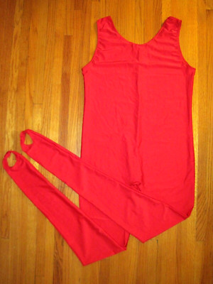 Plus Size Shiny Red Tank Spandex Stirrup Foot Unitard Catsuit Size XXL-16-18 New