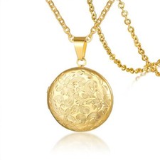 Rundes Medaillon  Foto Kette  Edelstahl gold Anhänger zum Öffnen   Geschenk Frau