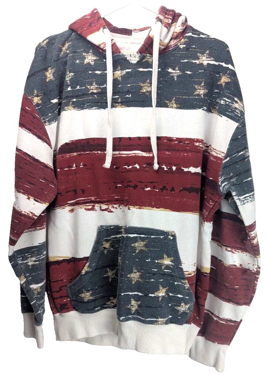U.S. VINTAGE Unisex American Flag Hoodie Large Patriotic Freedom Red White Blue