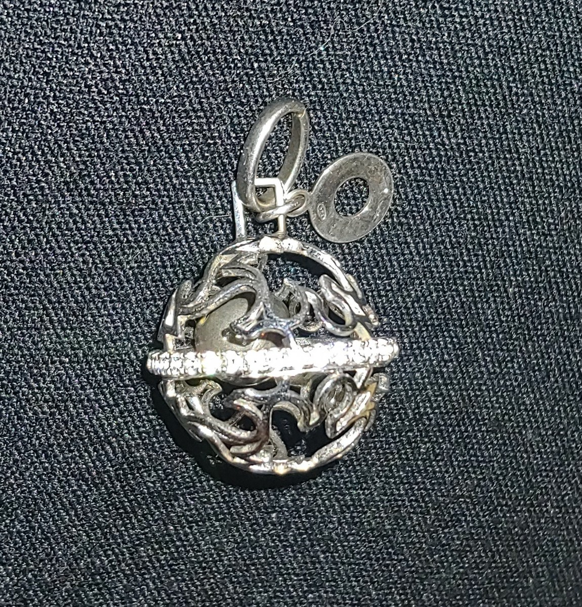 Roberto Giannotti Signed Charm Pendant Rattle Ball 925 Sterling Silver Swarovski View 6
