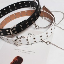 Women Faux PU Leather Belt Strap Waist Strap Eyelet Metal Chain Punk Gothic