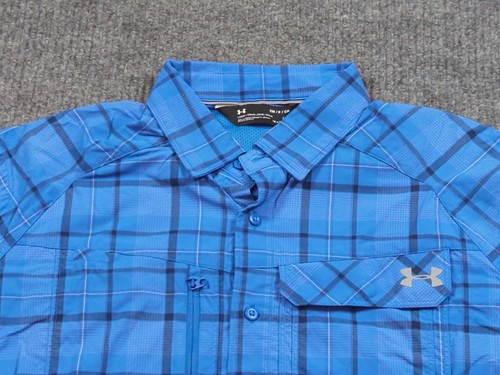 Under Armour Shirt Mens Small Blue Button Short Sleeve Outdoor Performance - Picture 2 of 7