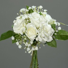 Rosen- Bouquet 25cm mit Schleierkraut weiß Kunstblumen künstlicher Strauß Rosen