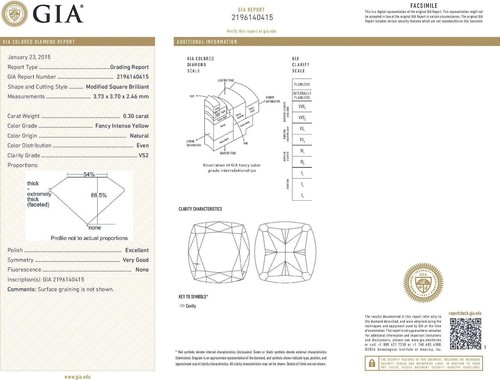 Piedra preciosa clásica corte cojín diamantes naturales amarillos intensos de lujo 0,30 TCW - Imagen 2 de 9
