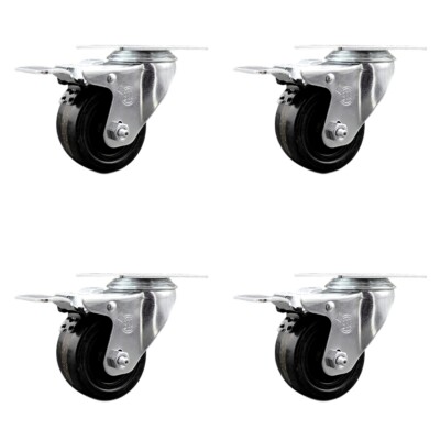 3.5 Inch Phenolic Swivel Top Plate Caster Set with Total Lock Brake SCC