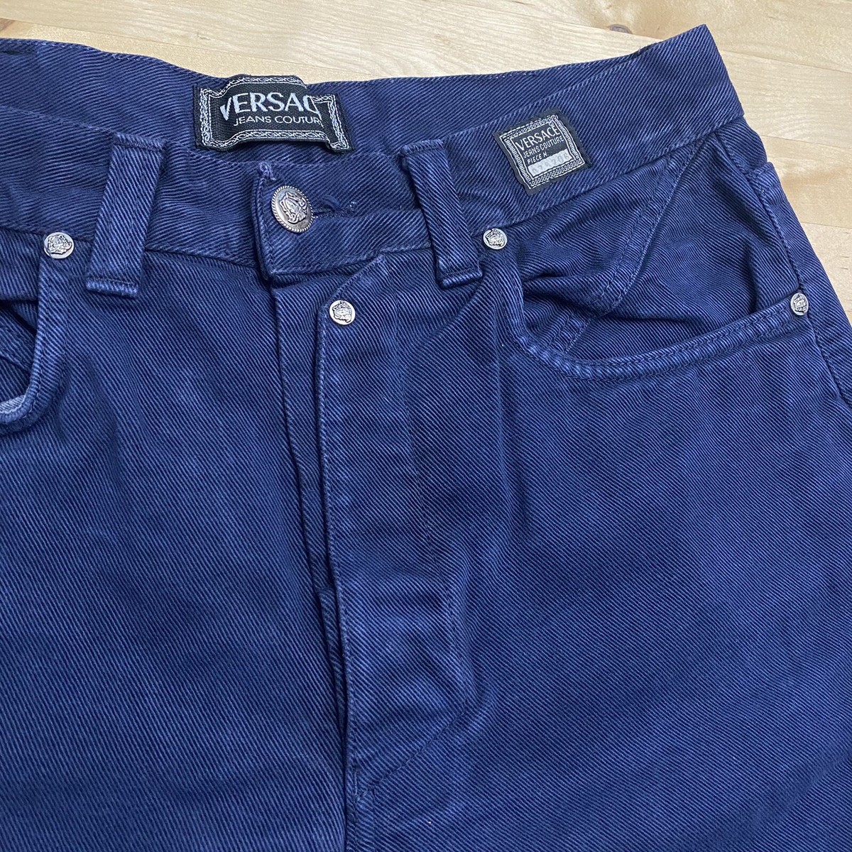 美品　VERSACE デニムブルー ストレートレッグ　34 48 90s VERSACE イタリア製 ルーズストレート デニムパンツ 34 48