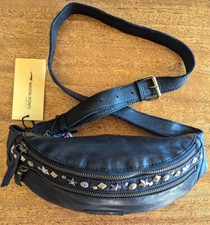 Marta Ponti, Portugal, Black Leather Waist Belt Fanny Pack, Crossbody Bag, Studs