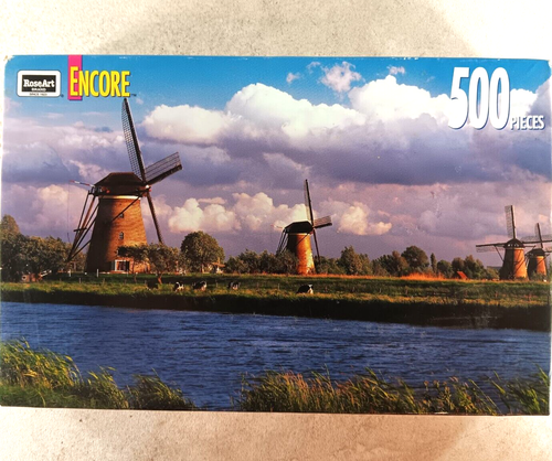 NEU Windmühlen bei Kinderdijk 500 Stück Puzzle Zugabe Rose Kunst versiegelt