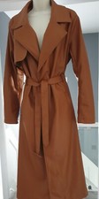 1970s Vgt Style Boho Bohemian Tan Brown Faux Leather Belted Trench Pea Coat 16